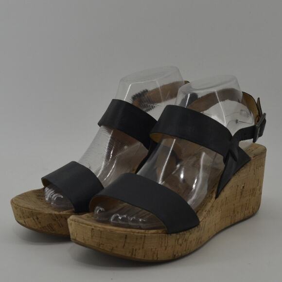 Korks By Kork-Ease Austin Black Leather Wedge Sandals Size 9 - Picture 14 of 16
